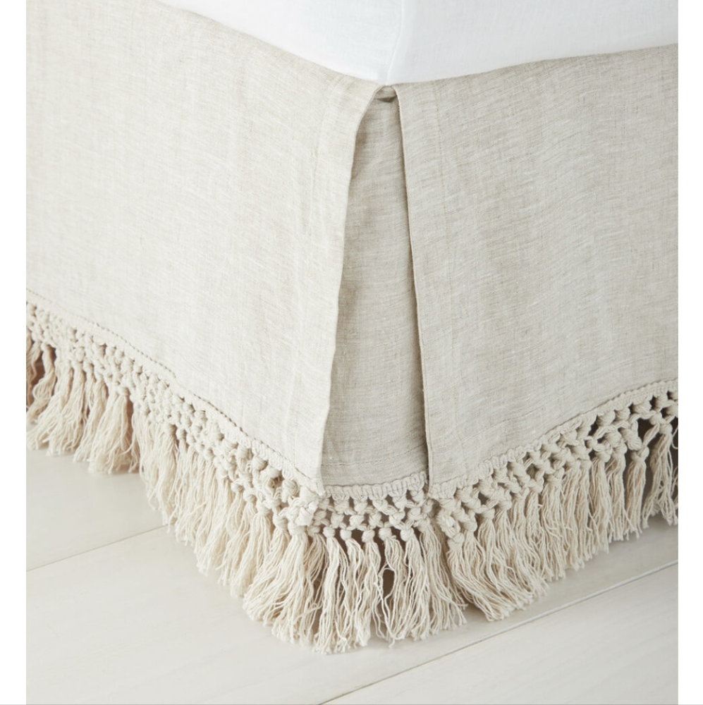 Serena & Lily Macrame bedskirt in Flax fringe Queen